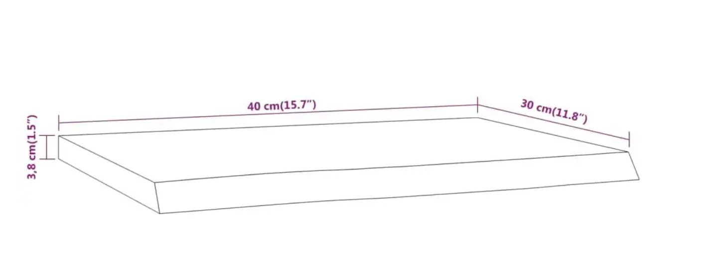 Houten Wandplank van Massief Acaciahout – Rechthoekige Live Edge Plank 40x30x3,8 cm, Rustiek en Duurzaam Wanddecor