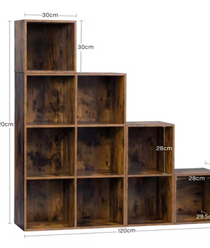 Vrijstaande Houten Boekenkast met 10 Opslagvakken – Modulair Wandrek met 6/10 Kubussen, Rustiek Bruin Design voor Woonkamer, Slaapkamer of Kantoor
