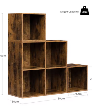 Vrijstaande Houten Boekenkast met 10 Opslagvakken – Modulair Wandrek met 6/10 Kubussen, Rustiek Bruin Design voor Woonkamer, Slaapkamer of Kantoor