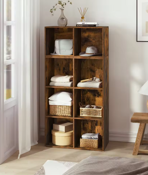 Vrijstaande Houten Boekenkast met 10 Opslagvakken – Modulair Wandrek met 6/10 Kubussen, Rustiek Bruin Design voor Woonkamer, Slaapkamer of Kantoor