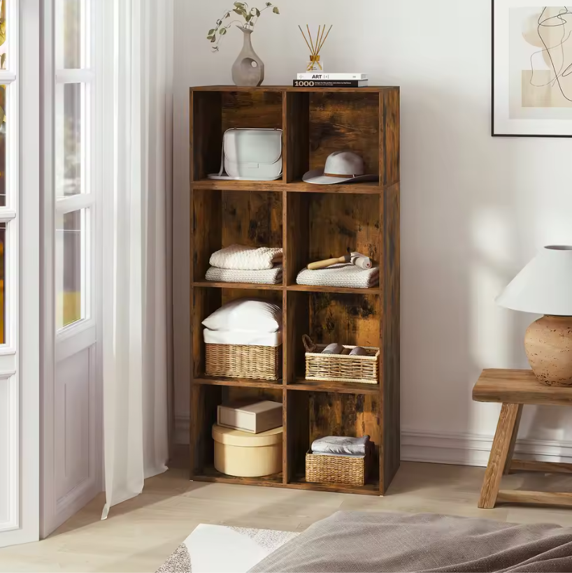 Vrijstaande Houten Boekenkast met 10 Opslagvakken – Modulair Wandrek met 6/10 Kubussen, Rustiek Bruin Design voor Woonkamer, Slaapkamer of Kantoor