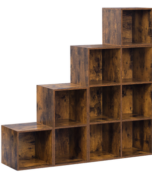 Vrijstaande Houten Boekenkast met 10 Opslagvakken – Modulair Wandrek met 6/10 Kubussen, Rustiek Bruin Design voor Woonkamer, Slaapkamer of Kantoor