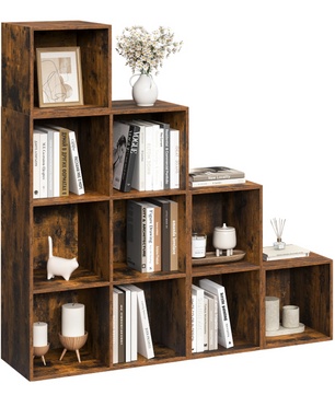 Vrijstaande Houten Boekenkast met 10 Opslagvakken – Modulair Wandrek met 6/10 Kubussen, Rustiek Bruin Design voor Woonkamer, Slaapkamer of Kantoor