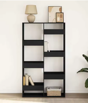 Zwarte Houten Boekenplank – Moderne Vrijstaande Boekenkast met 8 Verstelbare Planken, 100x33x175 cm Opbergmeubel voor Woonkamer of Kantoor