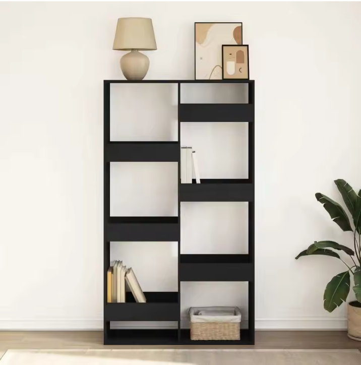 Zwarte Houten Boekenplank – Moderne Vrijstaande Boekenkast met 8 Verstelbare Planken, 100x33x175 cm Opbergmeubel voor Woonkamer of Kantoor
