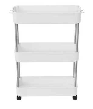 Verplaatsbare Opbergwagen – Witte Smalle 3-Laags Trolley voor Keuken en Badkamer, Met Wielen en Haken, Ruimtebesparend Rek