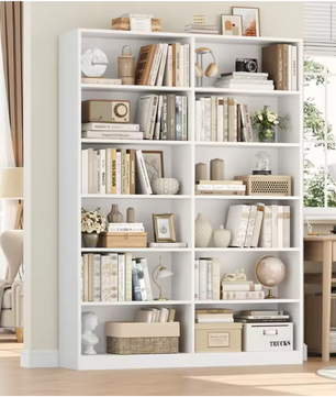 Hoge Houten Boekenplank – Vrijstaande Boekenkast met 12 Vakken, 120x30x188,7 cm, Ideaal voor Woonkamer, Kantoor of Studieruimte