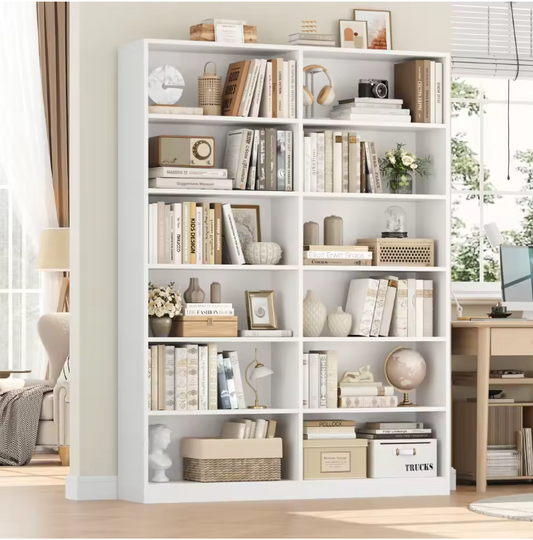 Hoge Houten Boekenplank – Vrijstaande Boekenkast met 12 Vakken, 120x30x188,7 cm, Ideaal voor Woonkamer, Kantoor of Studieruimte