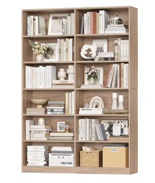 Hoge Houten Boekenplank – Vrijstaande Boekenkast met 12 Vakken, 120x30x188,7 cm, Ideaal voor Woonkamer, Kantoor of Studieruimte