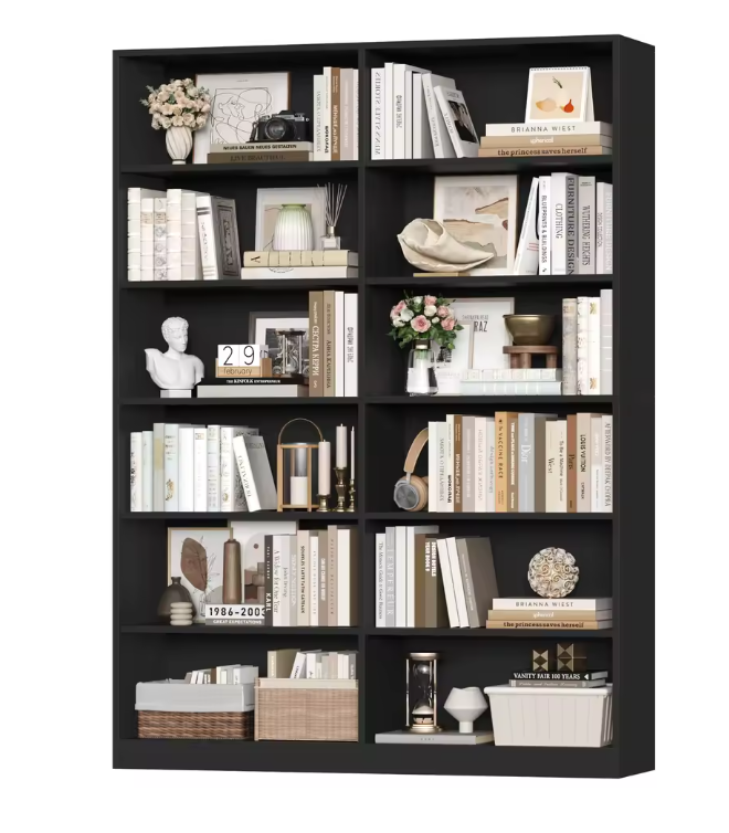 Hoge Houten Boekenplank – Vrijstaande Boekenkast met 12 Vakken, 120x30x188,7 cm, Ideaal voor Woonkamer, Kantoor of Studieruimte