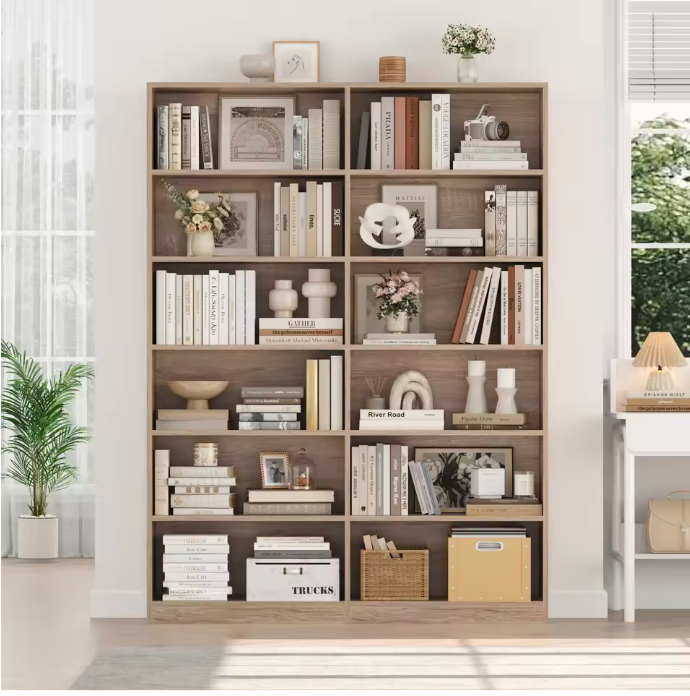 Hoge Houten Boekenplank – Vrijstaande Boekenkast met 12 Vakken, 120x30x188,7 cm, Ideaal voor Woonkamer, Kantoor of Studieruimte