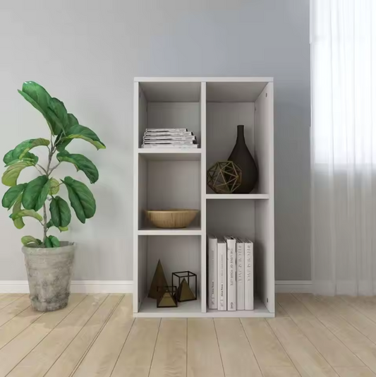 Witte Boekenplank en Dressoir – Houten Opbergkast met 5 Vakken, 50x25x80 cm, Modern Design