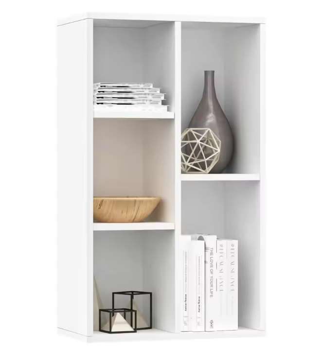 Witte Boekenplank en Dressoir – Houten Opbergkast met 5 Vakken, 50x25x80 cm, Modern Design
