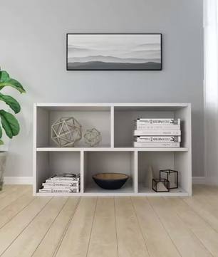 Witte Boekenplank en Dressoir – Houten Opbergkast met 5 Vakken, 50x25x80 cm, Modern Design