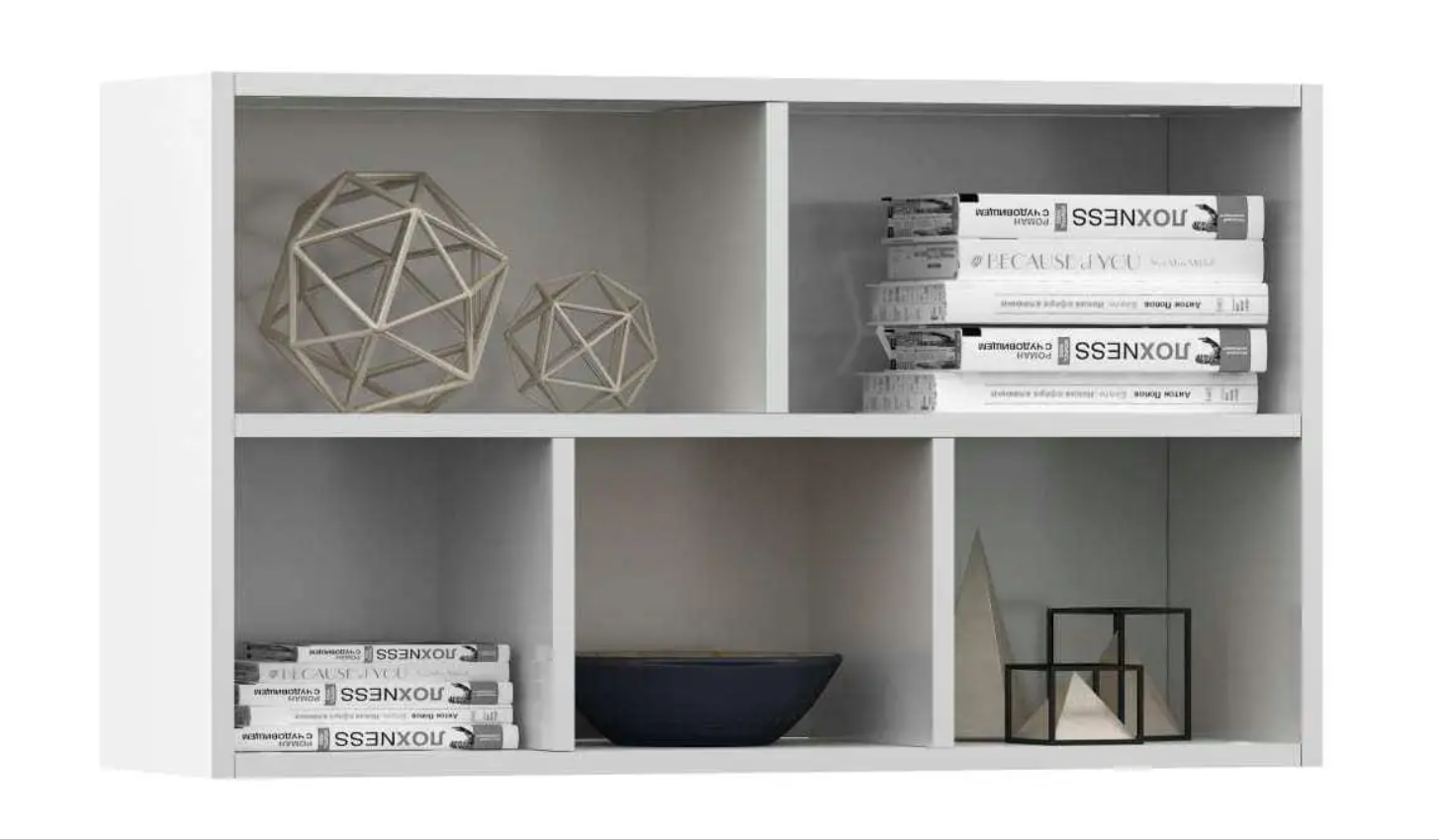 Witte Boekenplank en Dressoir – Houten Opbergkast met 5 Vakken, 50x25x80 cm, Modern Design