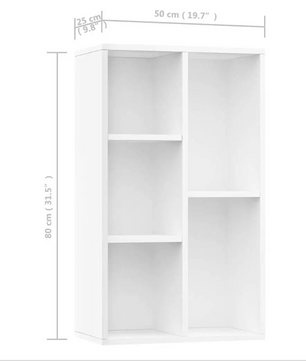Witte Boekenplank en Dressoir – Houten Opbergkast met 5 Vakken, 50x25x80 cm, Modern Design
