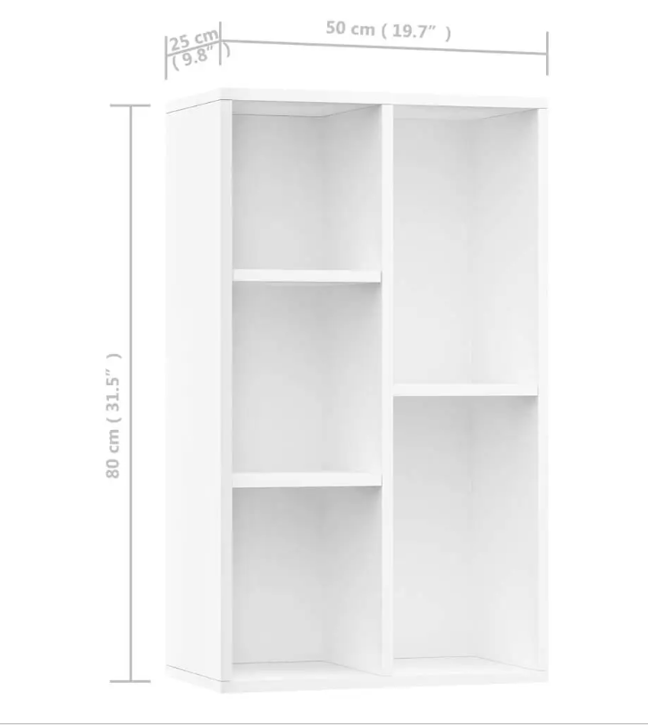 Witte Boekenplank en Dressoir – Houten Opbergkast met 5 Vakken, 50x25x80 cm, Modern Design
