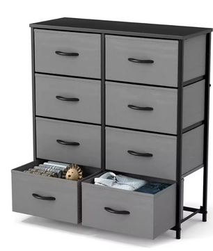 Kindergarderobe met 8 Stoffen Lades – Stalen Frame en Houten Bovenblad, Ruime Opbergkast voor Slaapkamer en Kinderkamer