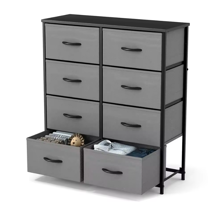 Kindergarderobe met 8 Stoffen Lades – Stalen Frame en Houten Bovenblad, Ruime Opbergkast voor Slaapkamer en Kinderkamer