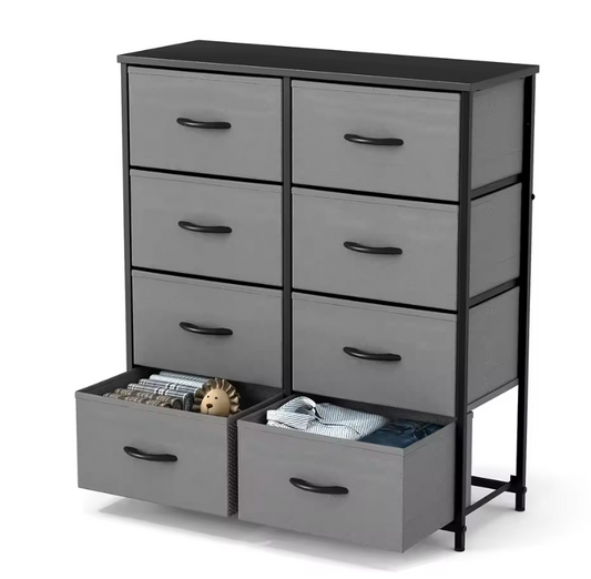 Kindergarderobe met 8 Stoffen Lades – Stalen Frame en Houten Bovenblad, Ruime Opbergkast voor Slaapkamer en Kinderkamer