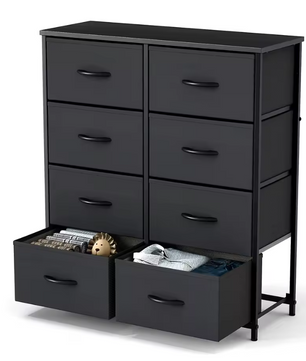 Kindergarderobe met 8 Stoffen Lades – Stalen Frame en Houten Bovenblad, Ruime Opbergkast voor Slaapkamer en Kinderkamer