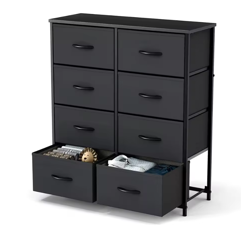 Kindergarderobe met 8 Stoffen Lades – Stalen Frame en Houten Bovenblad, Ruime Opbergkast voor Slaapkamer en Kinderkamer