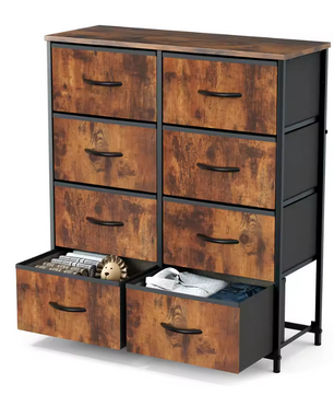 Kindergarderobe met 8 Stoffen Lades – Stalen Frame en Houten Bovenblad, Ruime Opbergkast voor Slaapkamer en Kinderkamer