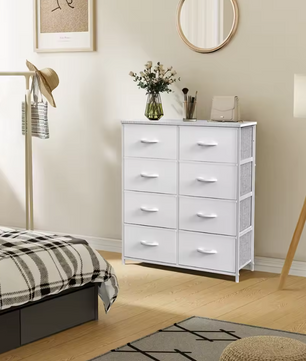 Kindergarderobe met 8 Stoffen Lades – Stalen Frame en Houten Bovenblad, Ruime Opbergkast voor Slaapkamer en Kinderkamer