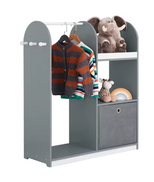 Kindergarderobe met 3 Haken en Jurkstok – MDF Opbergkast voor Kinderen