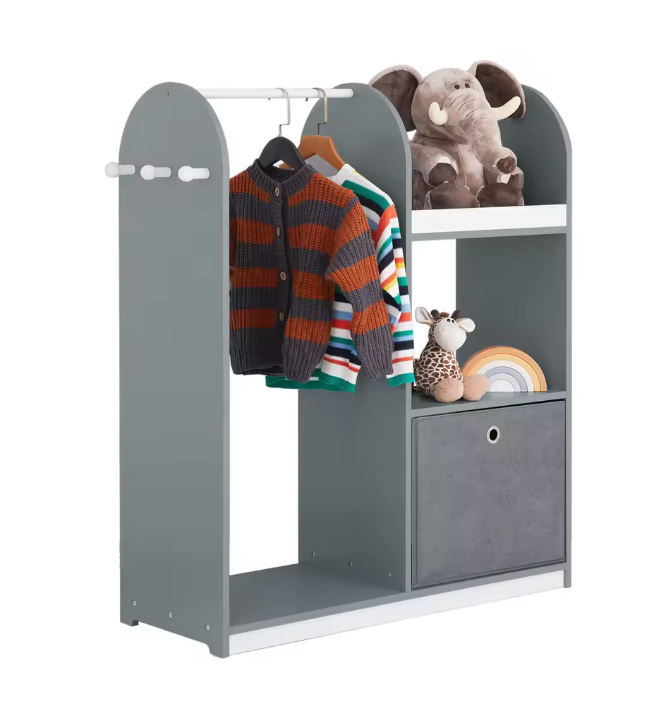 Kindergarderobe met 3 Haken en Jurkstok – MDF Opbergkast voor Kinderen