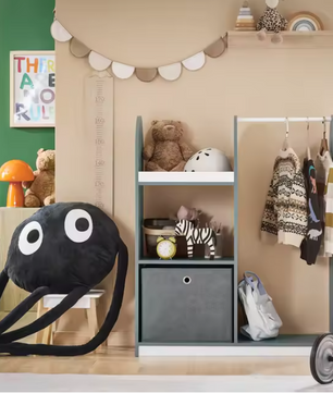 Kindergarderobe met 3 Haken en Jurkstok – MDF Opbergkast voor Kinderen