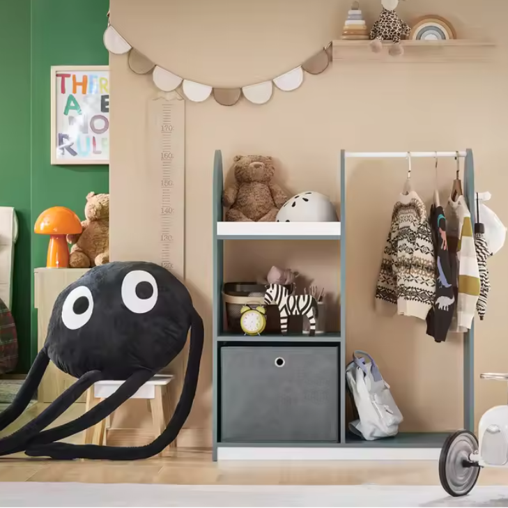 Kindergarderobe met 3 Haken en Jurkstok – MDF Opbergkast voor Kinderen