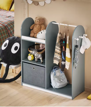 Kindergarderobe met 3 Haken en Jurkstok – MDF Opbergkast voor Kinderen