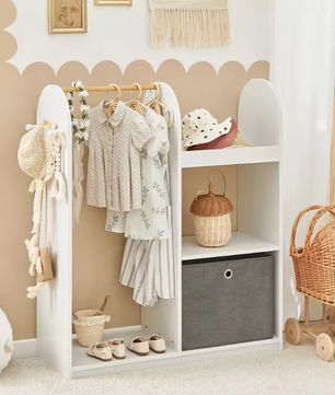 Kindergarderobe met 3 Haken en Jurkstok – MDF Opbergkast voor Kinderen