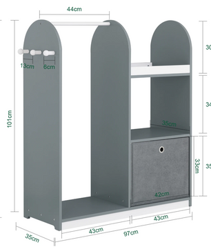 Kindergarderobe met 3 Haken en Jurkstok – MDF Opbergkast voor Kinderen