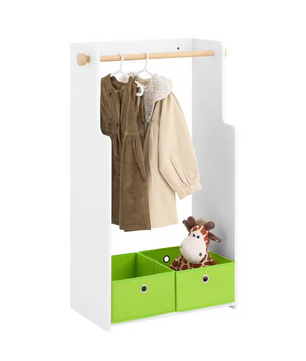 Kindergarderobe met 2 Haken en Opberglades – MDF en Bamboe Kast voor Kinderkamer