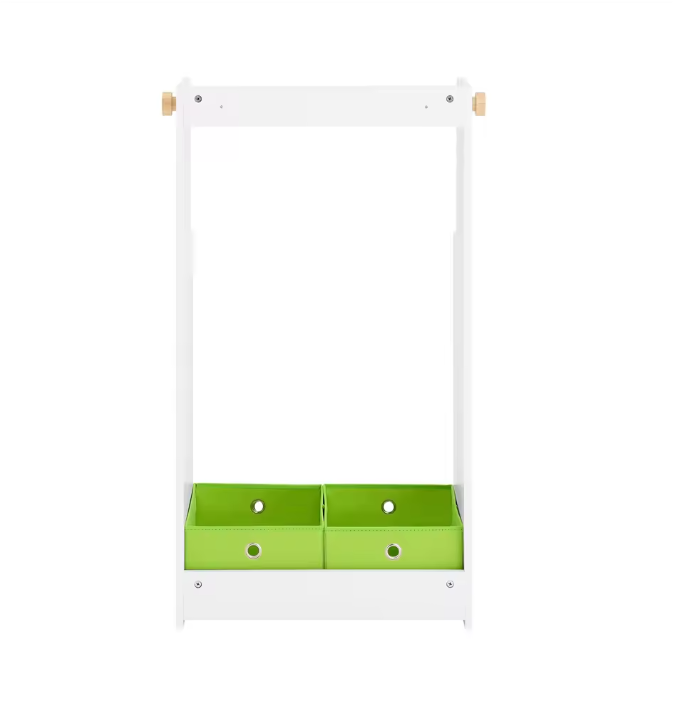 Kindergarderobe met 2 Haken en Opberglades – MDF en Bamboe Kast voor Kinderkamer