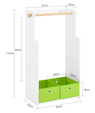 Kindergarderobe met 2 Haken en Opberglades – MDF en Bamboe Kast voor Kinderkamer