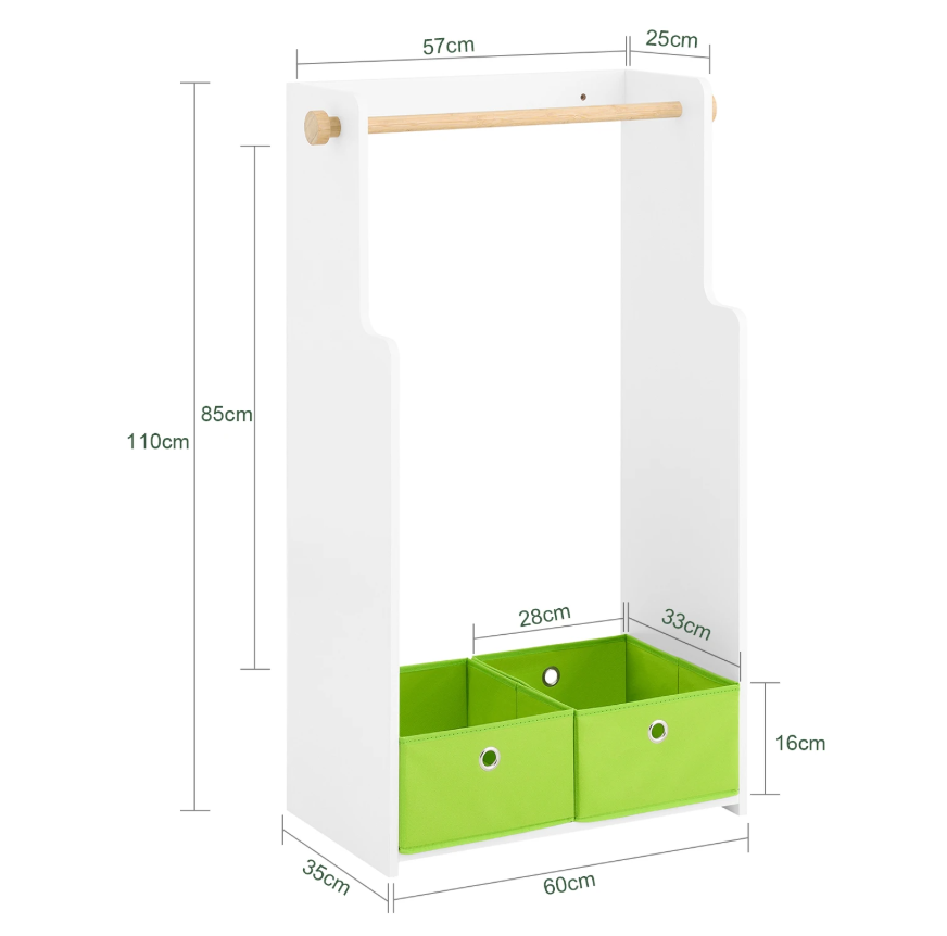 Kindergarderobe met 2 Haken en Opberglades – MDF en Bamboe Kast voor Kinderkamer