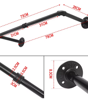 Industriële Wandgemonteerde Kledingrail – Metalen Kledingrek 79/100 cm