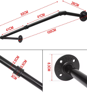 Industriële Wandgemonteerde Kledingrail – Metalen Kledingrek 79/100 cm