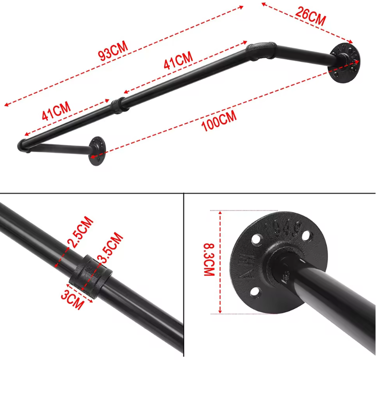 Industriële Wandgemonteerde Kledingrail – Metalen Kledingrek 79/100 cm