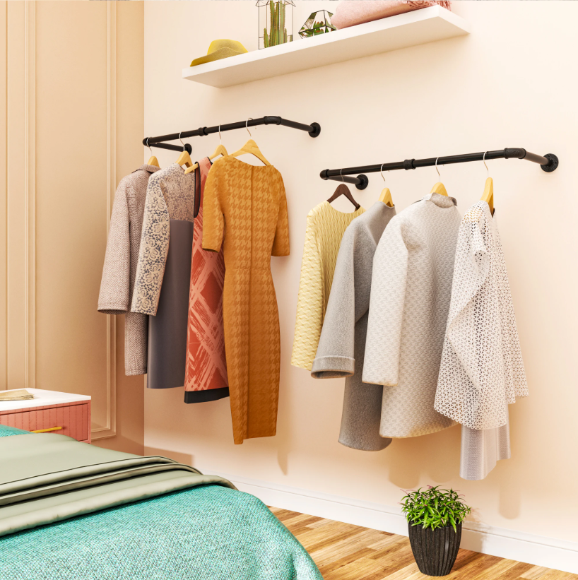 Industriële Wandgemonteerde Kledingrail – Metalen Kledingrek 79/100 cm