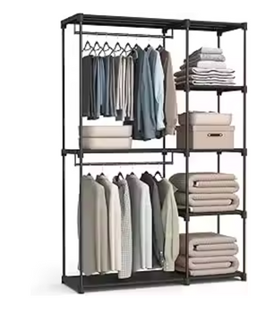 Open Kledingkast met 2 Kledingstangen en Meerdere Planken – Vrijstaand Opbergrek