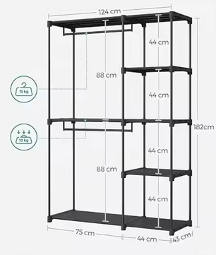 Open Kledingkast met 2 Kledingstangen en Meerdere Planken – Vrijstaand Opbergrek