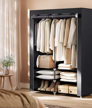 Stoffen Kledingkast met 2 Hangstangen en 4 Zijvakken – 45x127x176 cm, Opvouwbaar en  Ruim