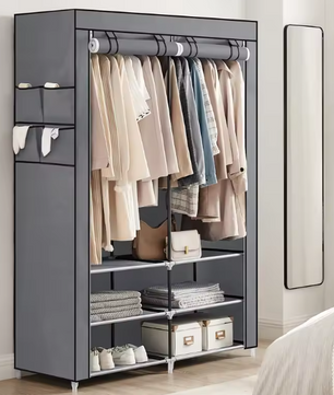 Stoffen Kledingkast met 2 Hangstangen en 4 Zijvakken – 45x127x176 cm, Opvouwbaar en  Ruim