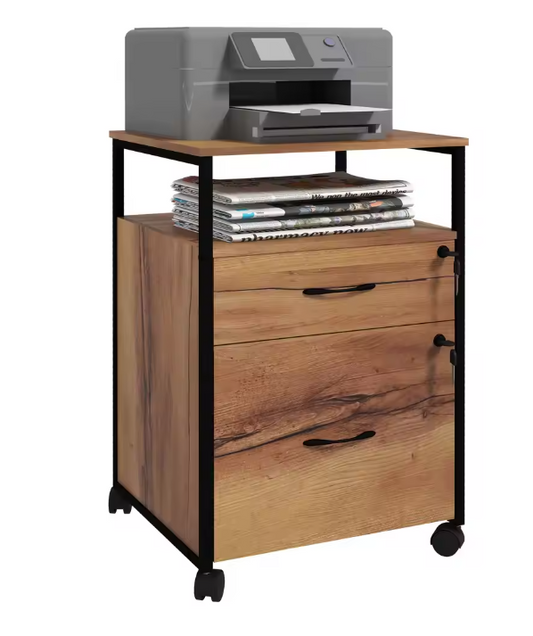 Industrieel Ladeblok op Wielen met Slot – 44×40×66,5 cm, Bruin