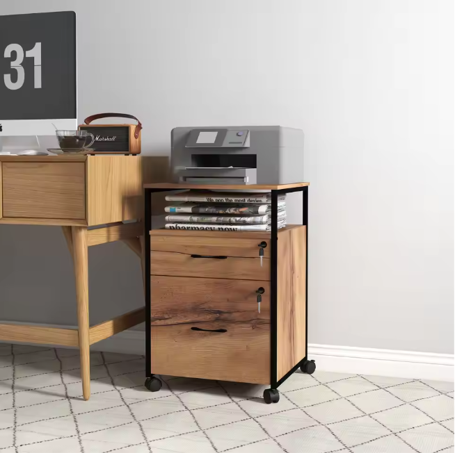 Industrieel Ladeblok op Wielen met Slot – 44×40×66,5 cm, Bruin