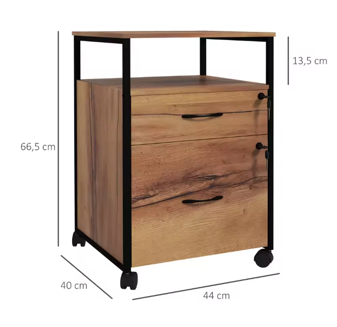 Industrieel Ladeblok op Wielen met Slot – 44×40×66,5 cm, Bruin